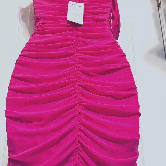 PrettyGarden Fashion/Casual-Pink (Rose Red) Off Shoulder-Rushed Fitted Mini-Smal - Picture 12 of 16